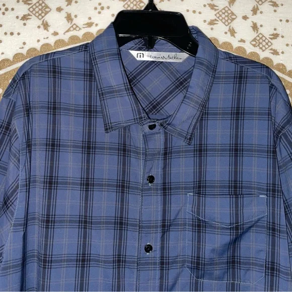 ✨HP✨ TRAVIS MATHEW MENS BLUE PLAID BUTTON-UP COLLARED SHIRT WITH POCKET, SIZE XL - Picture 4 of 7